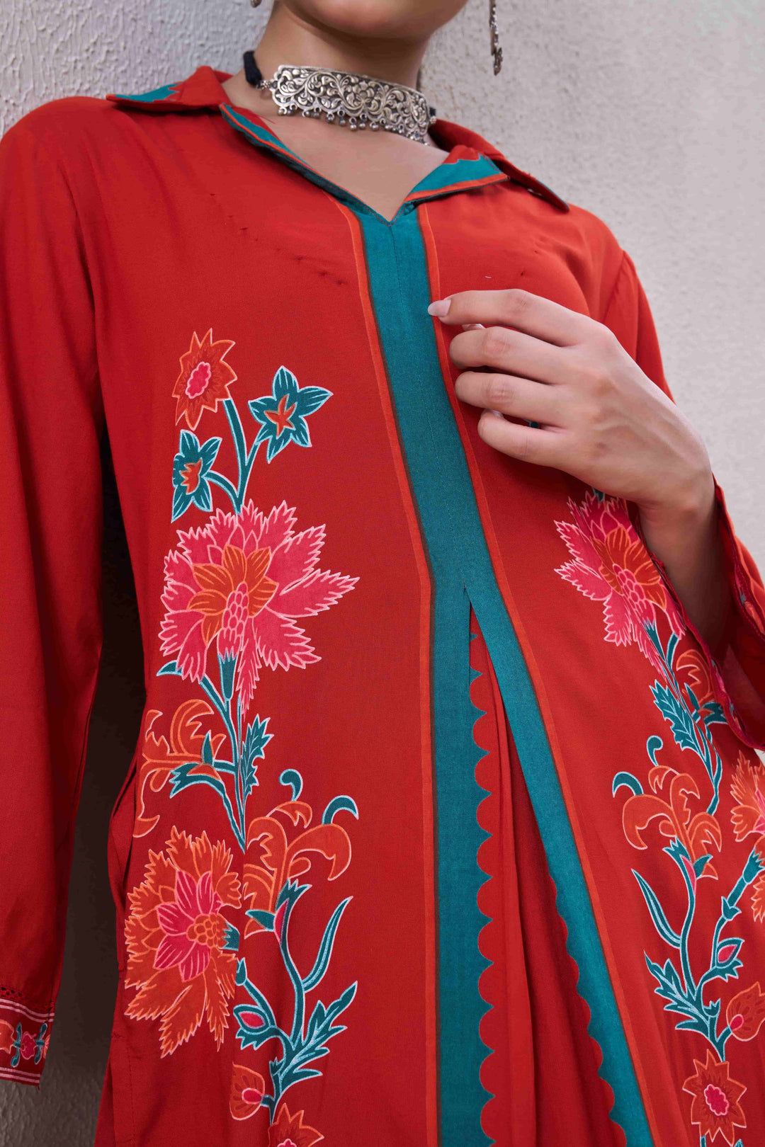 Nehamta Women's Rust German Rayon Kurta & Palazzo Set