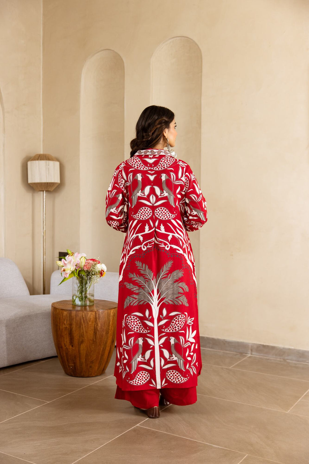 Nehamta Women's Red German Rayon Kurta & Palazzo Set