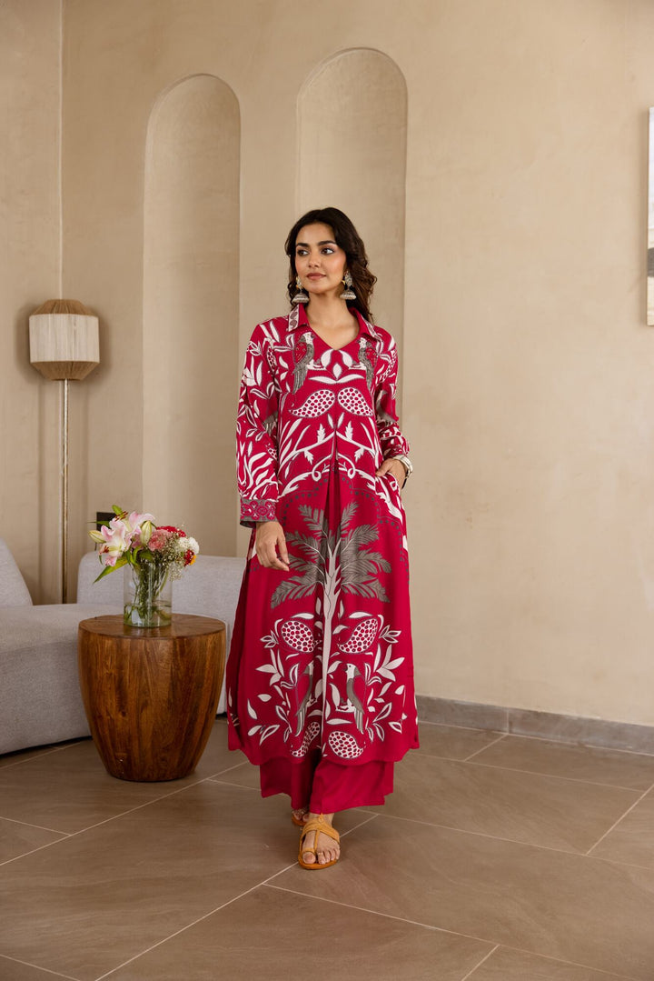 Nehamta Women's Rani German Rayon Kurta & Palazzo Set