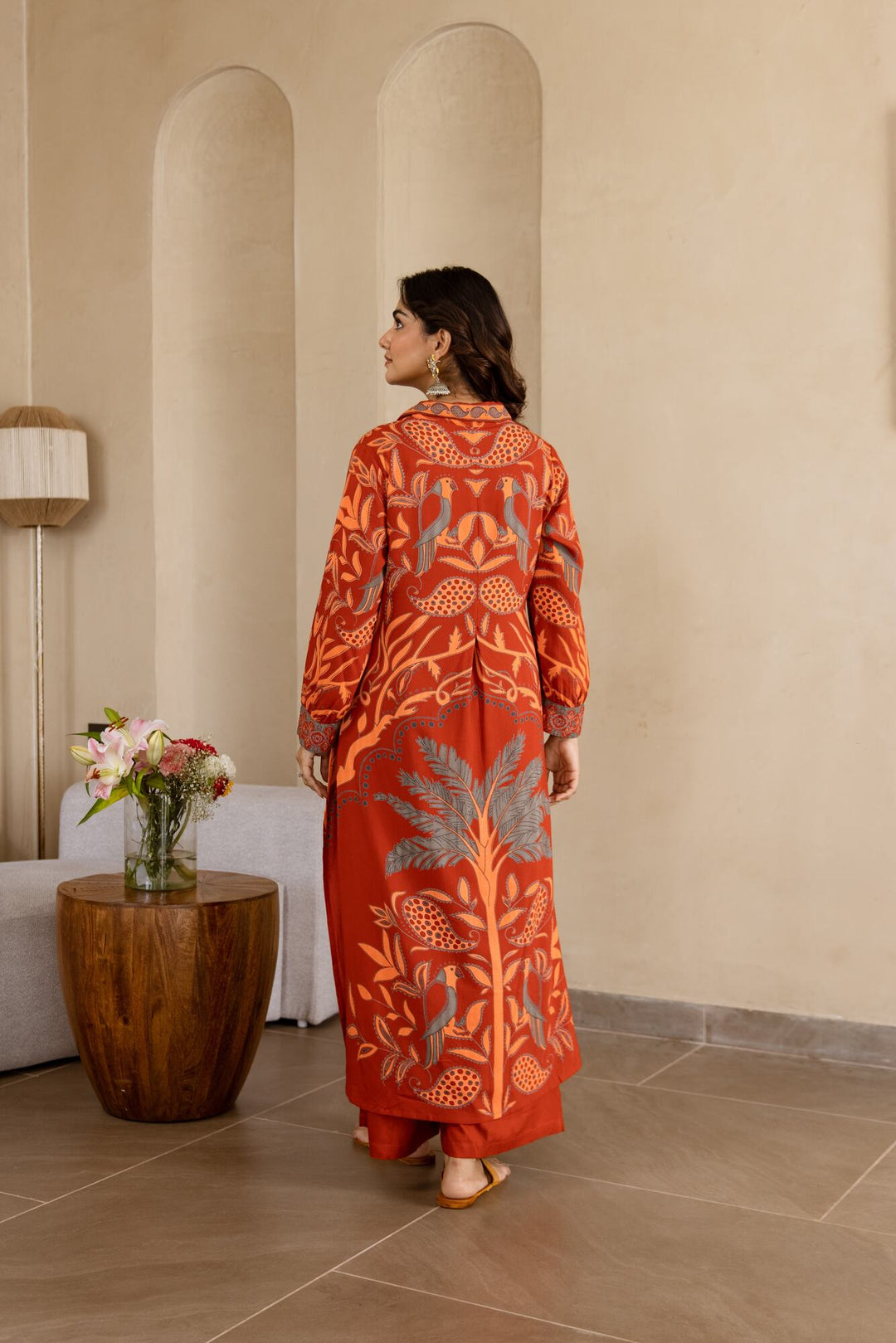 Nehamta Women's Rust German Rayon Kurta & Palazzo Set