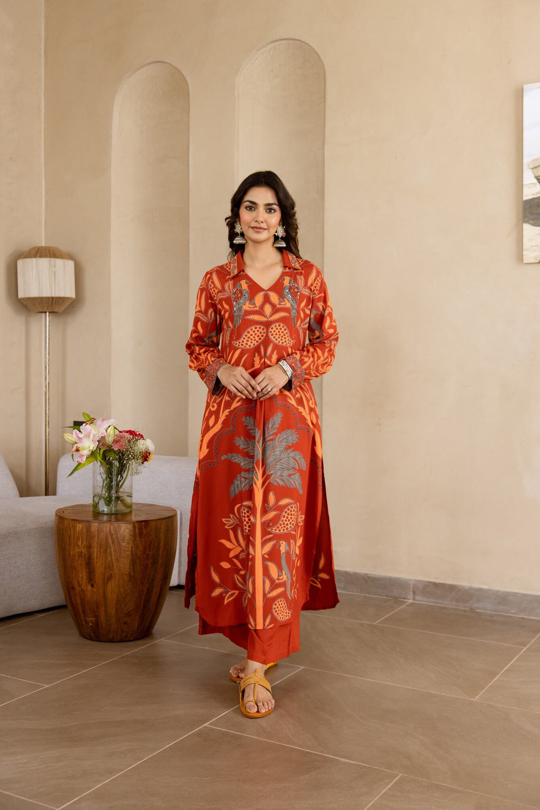 Nehamta Women's Rust German Rayon Kurta & Palazzo Set