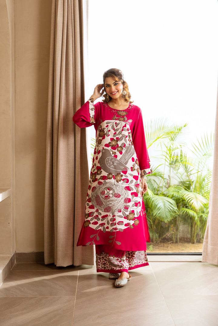 Nehamta Women's Rani German Rayon Kurta & Palazzo Set