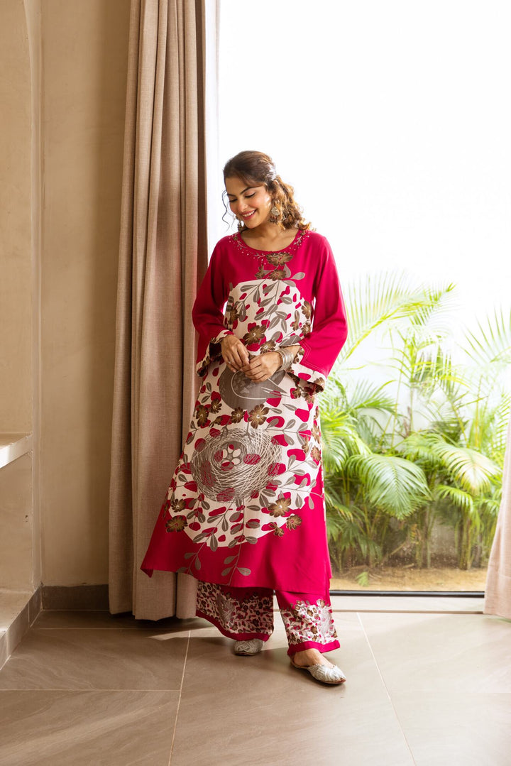 Nehamta Women's Rani German Rayon Kurta & Palazzo Set