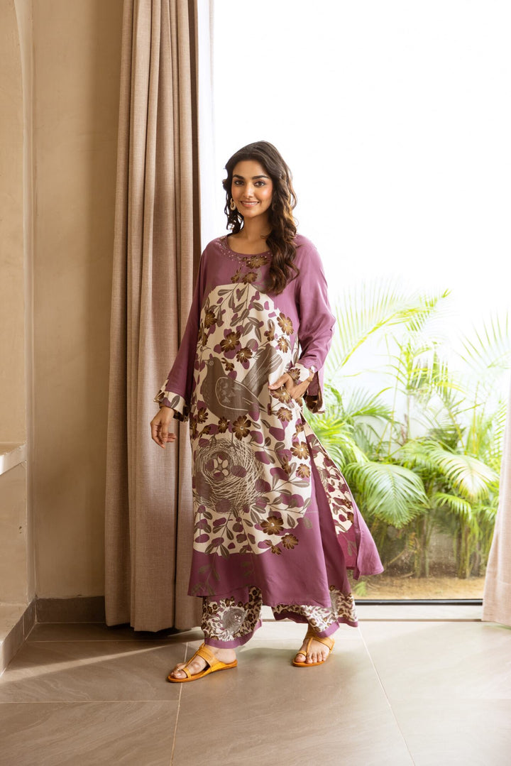 Nehamta Women's Mauve German Rayon Kurta & Palazzo Set