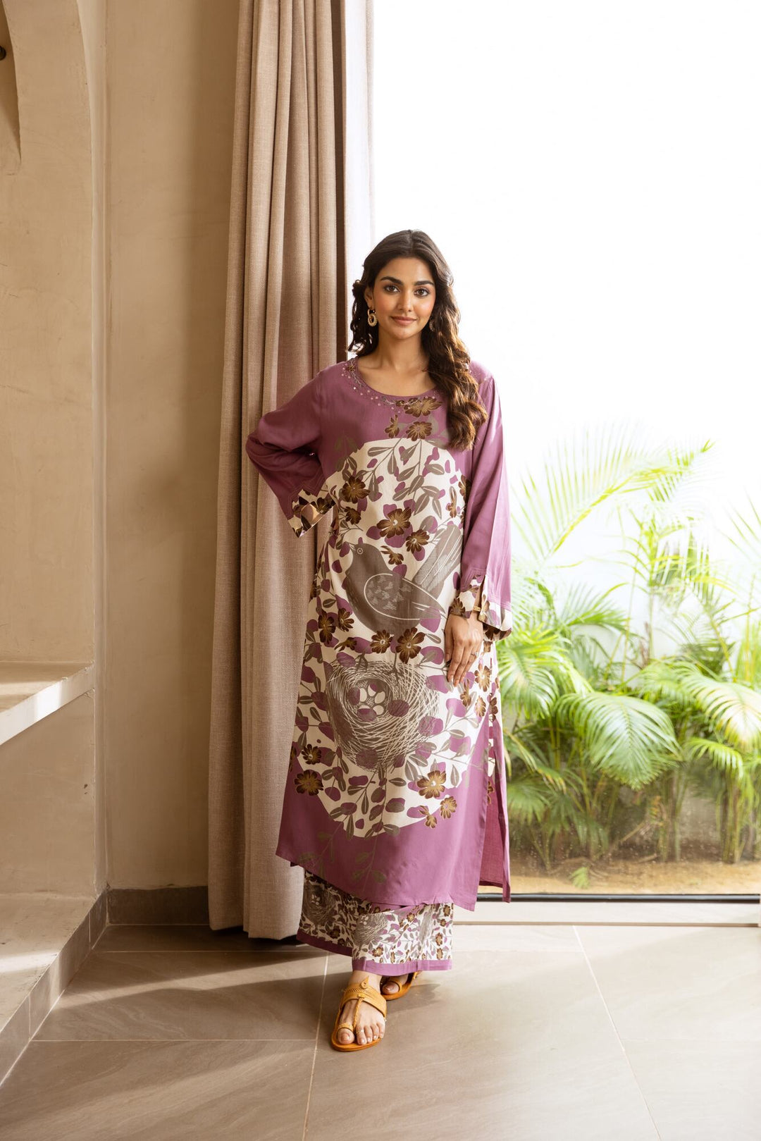 Nehamta Women's Mauve German Rayon Kurta & Palazzo Set