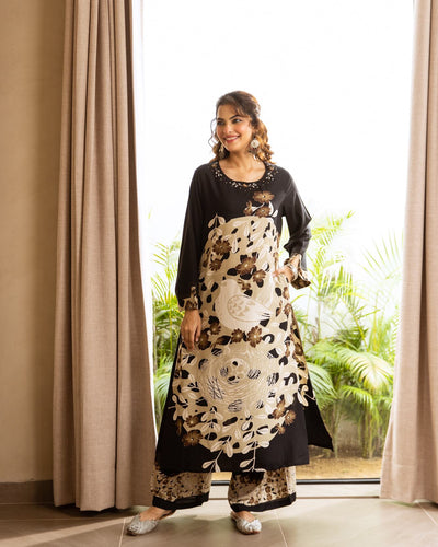 Nehamta Women's Black German Rayon Kurta & Palazzo Set