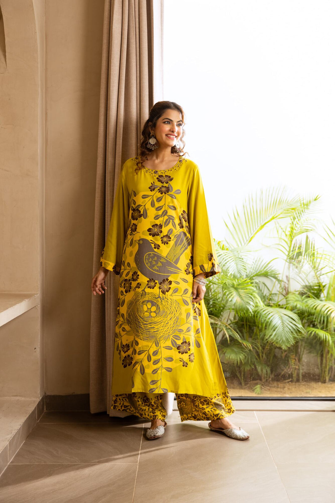 Nehamta Women's Lime Green German Rayon Kurta & Palazzo Set