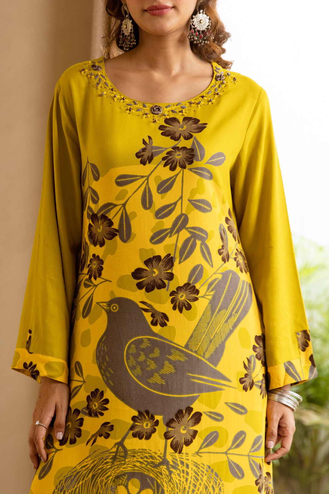 Nehamta Women's Lime Green German Rayon Kurta & Palazzo Set