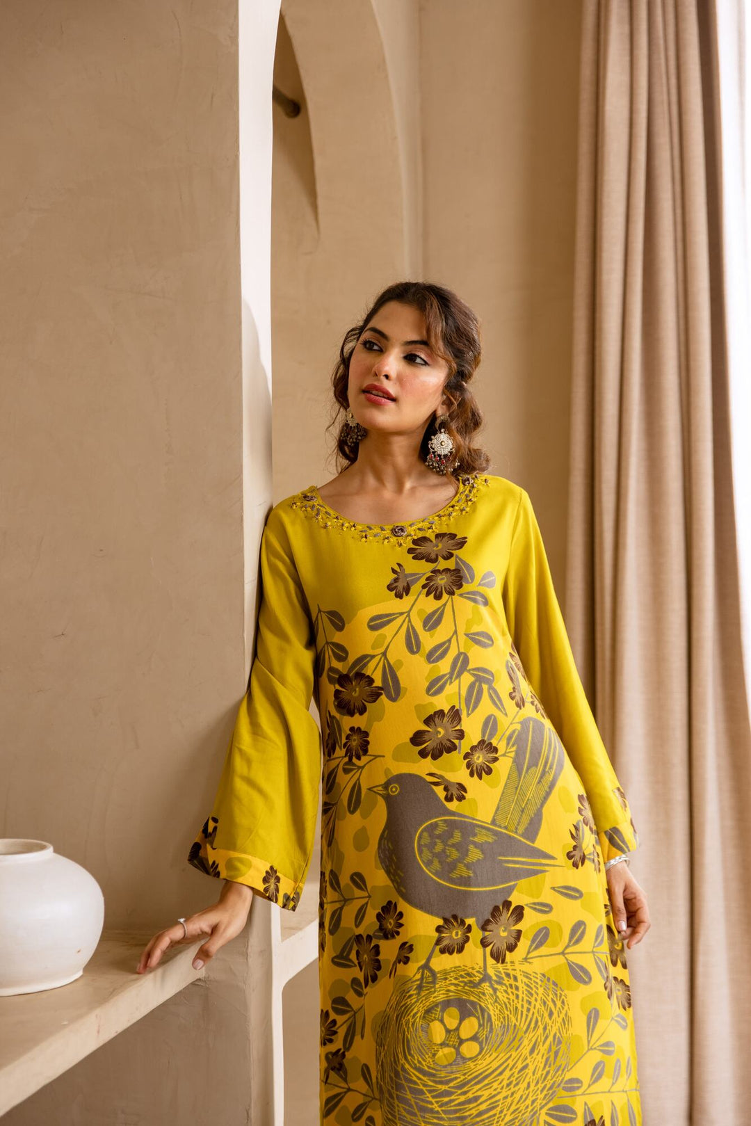 Nehamta Women's Lime Green German Rayon Kurta & Palazzo Set