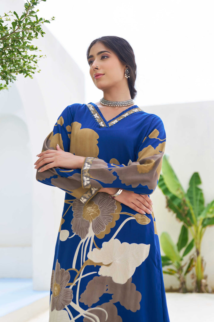 Nehamta Women's Blue German Rayon Kurta & Palazzo Set