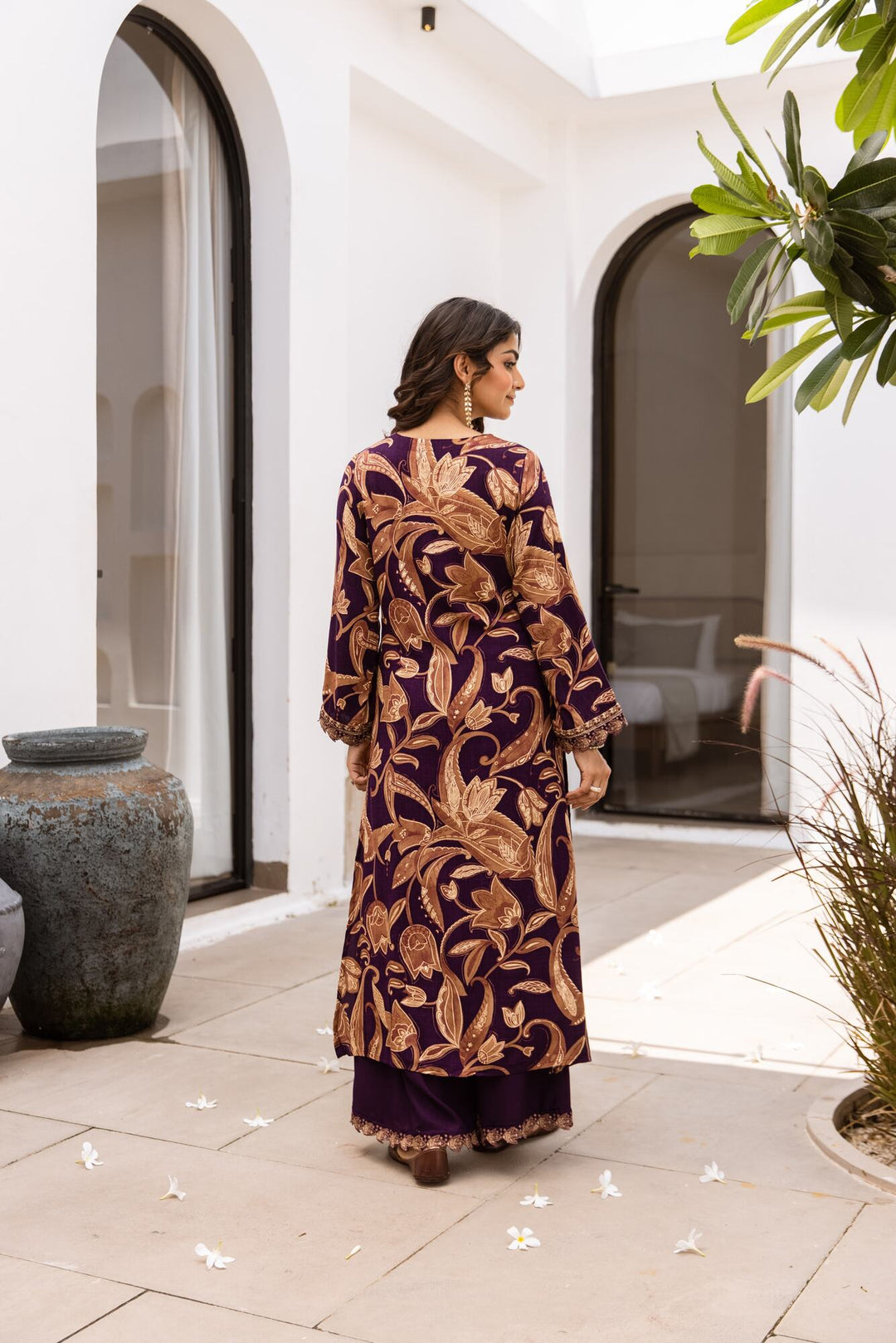 Nehamta Women's Purple German Rayon Kurta & Palazzo Set