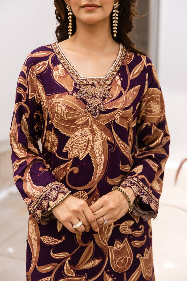 Nehamta Women's Purple German Rayon Kurta & Palazzo Set