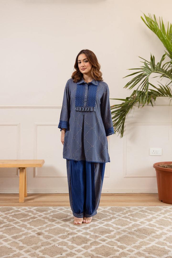 Nehamta Women's Blue German Rayon Tunic & Salwar Set