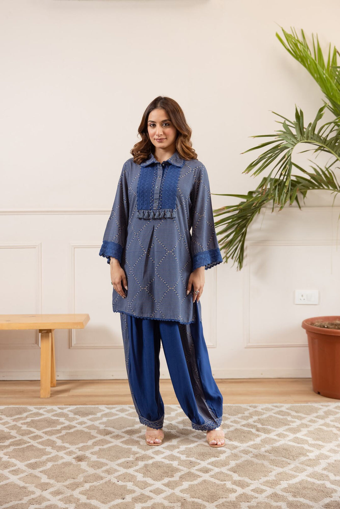 Nehamta Women's Blue German Rayon Tunic & Salwar Set