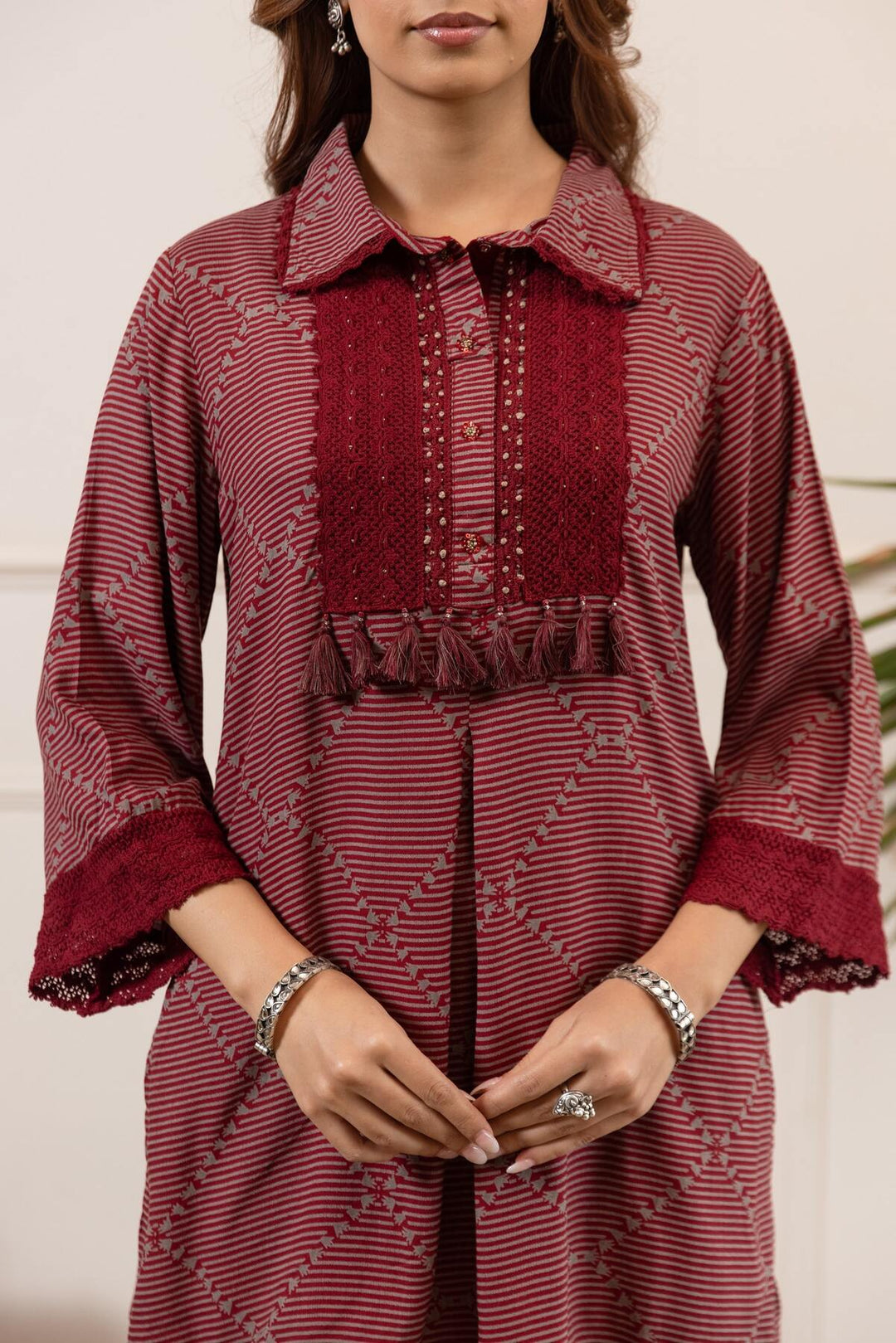 Nehamta Women's Maroon German Rayon Tunic & Salwar Set