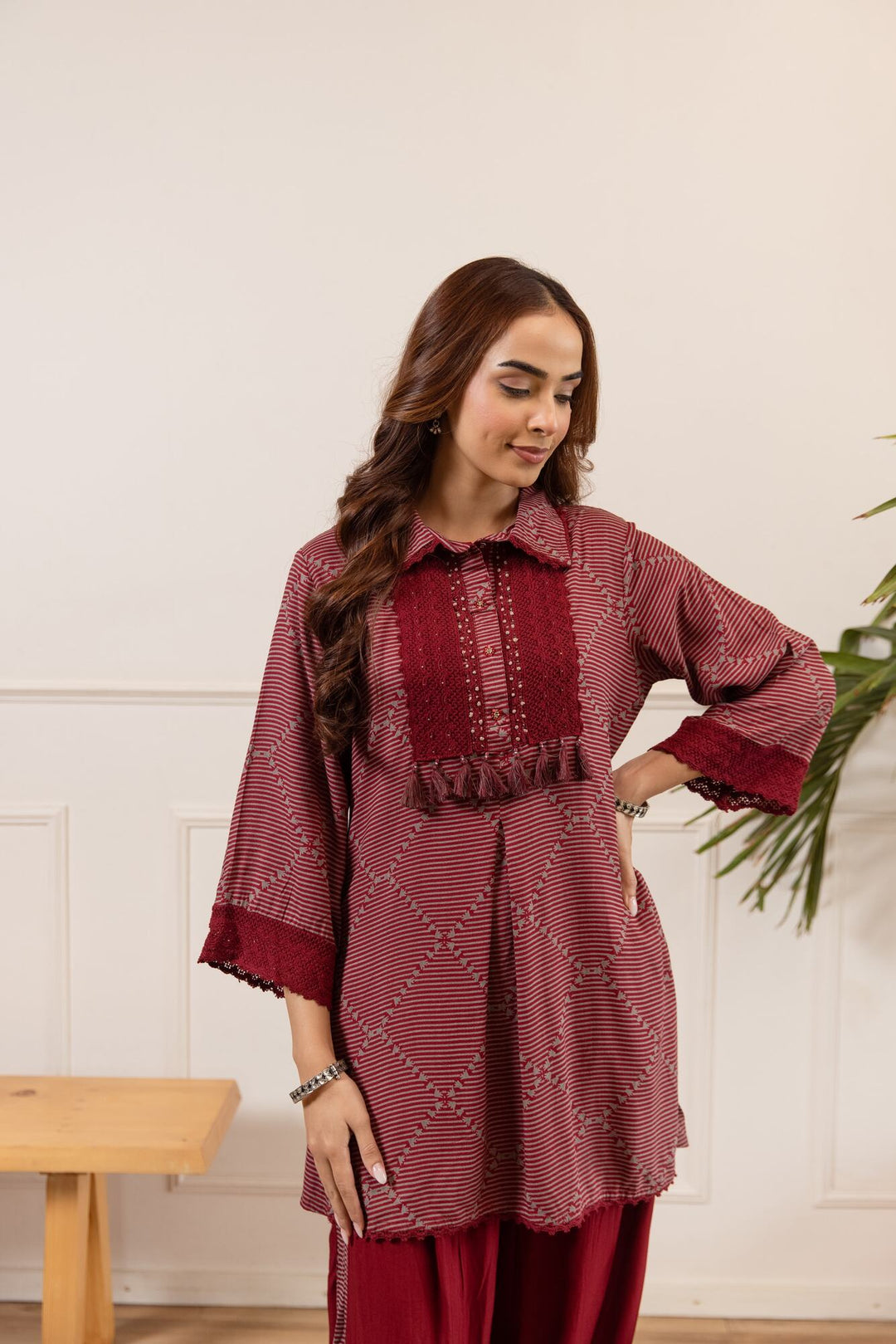 Nehamta Women's Maroon German Rayon Tunic & Salwar Set