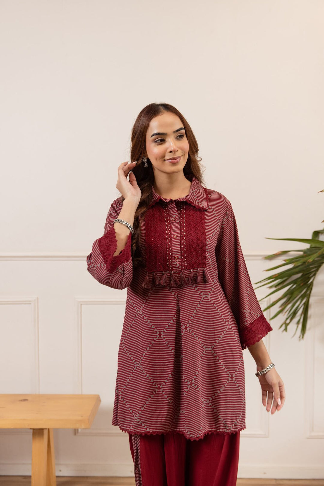 Nehamta Women's Maroon German Rayon Tunic & Salwar Set