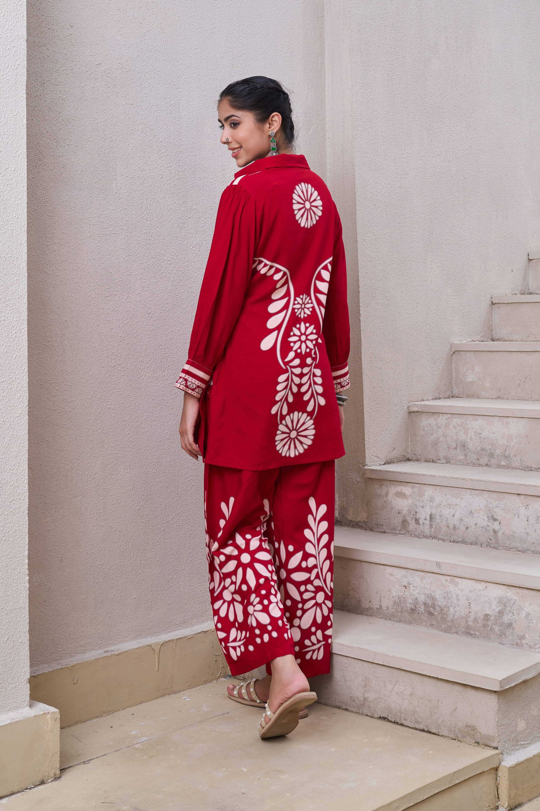 Nehamta Women's Red German Rayon Tunic & 1 Pant Co-Ords Set
