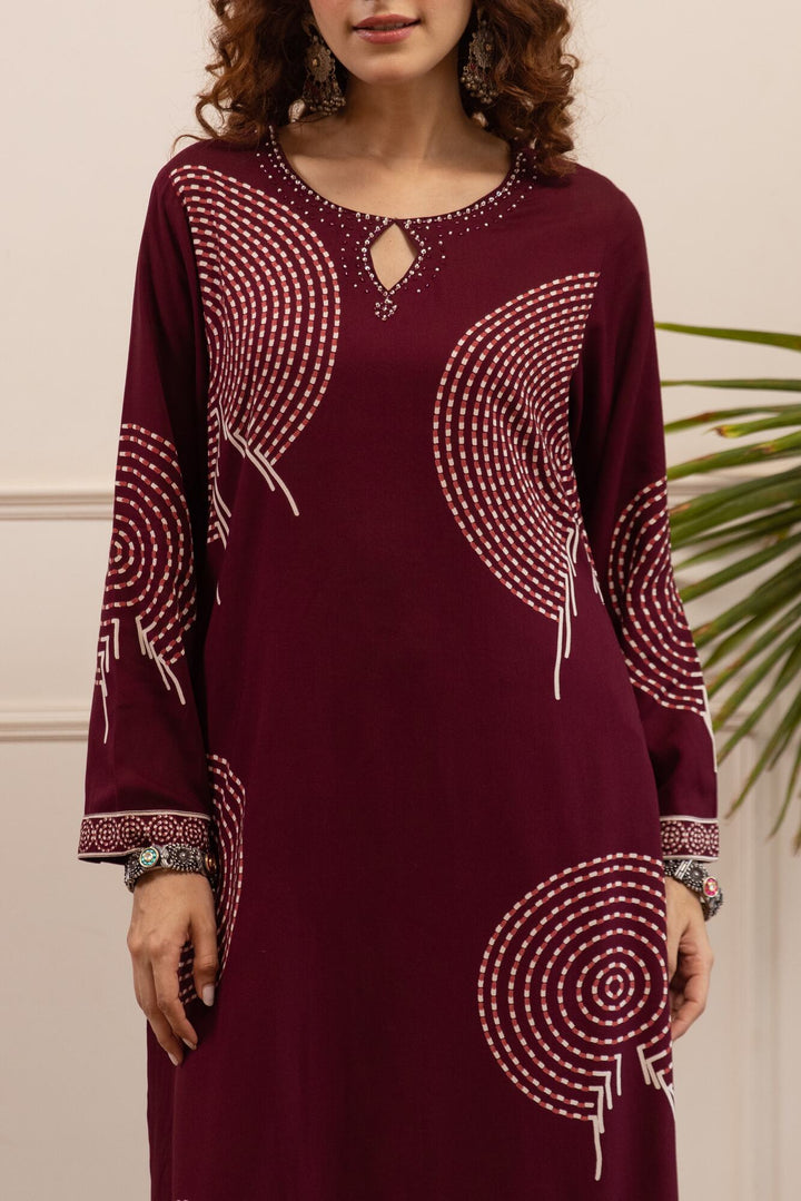 Nehamta Women's Wine German Rayon Kurta & Palazzo Set