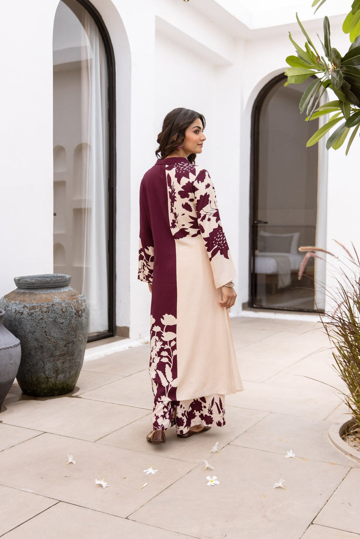 Nehamta Women's Wine German Rayon Kurta & Palazzo Set