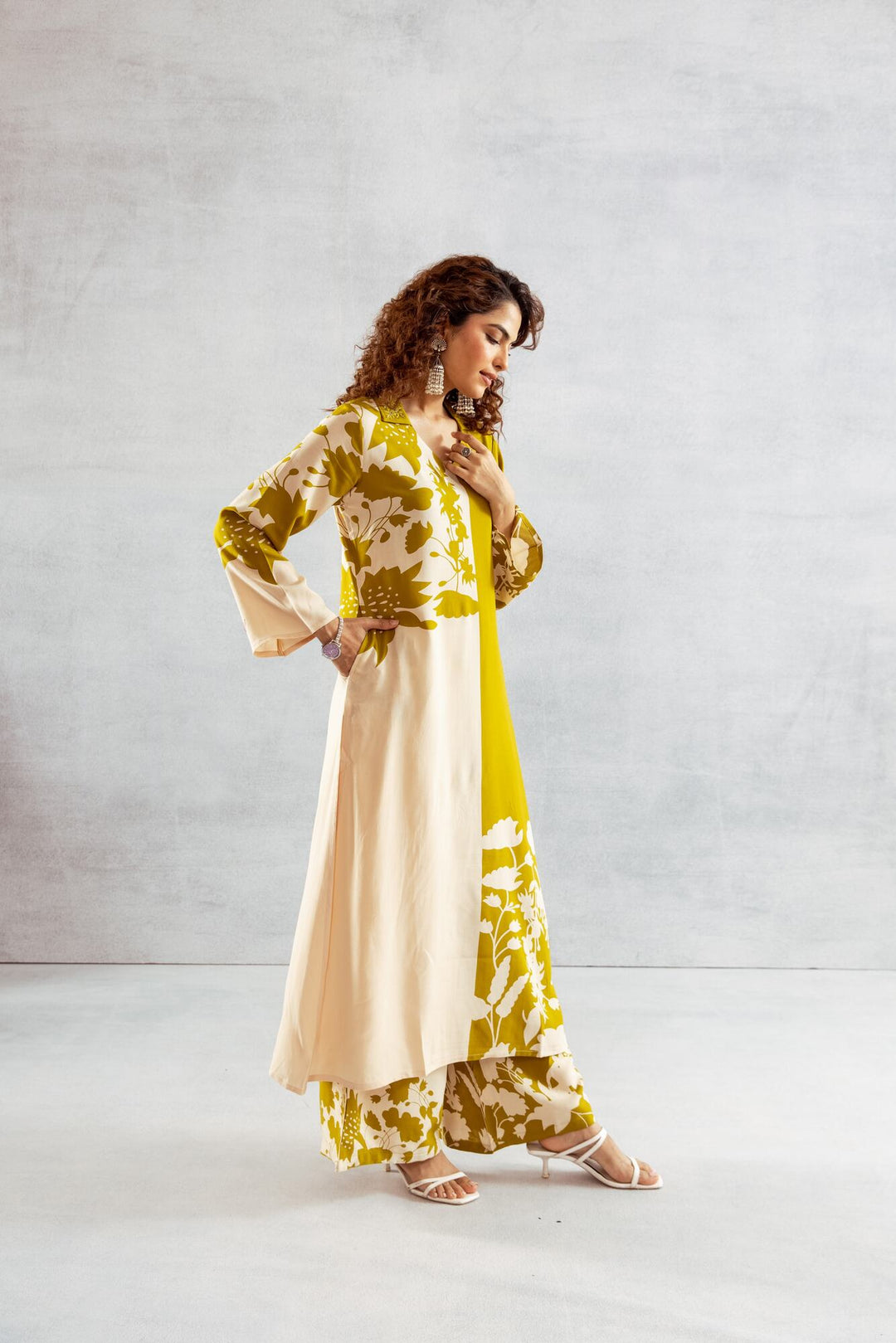 Nehamta Women's Lime Green German Rayon Kurta & Palazzo Set