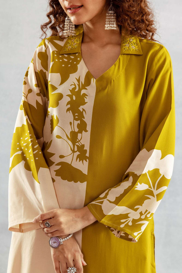 Nehamta Women's Lime Green German Rayon Kurta & Palazzo Set