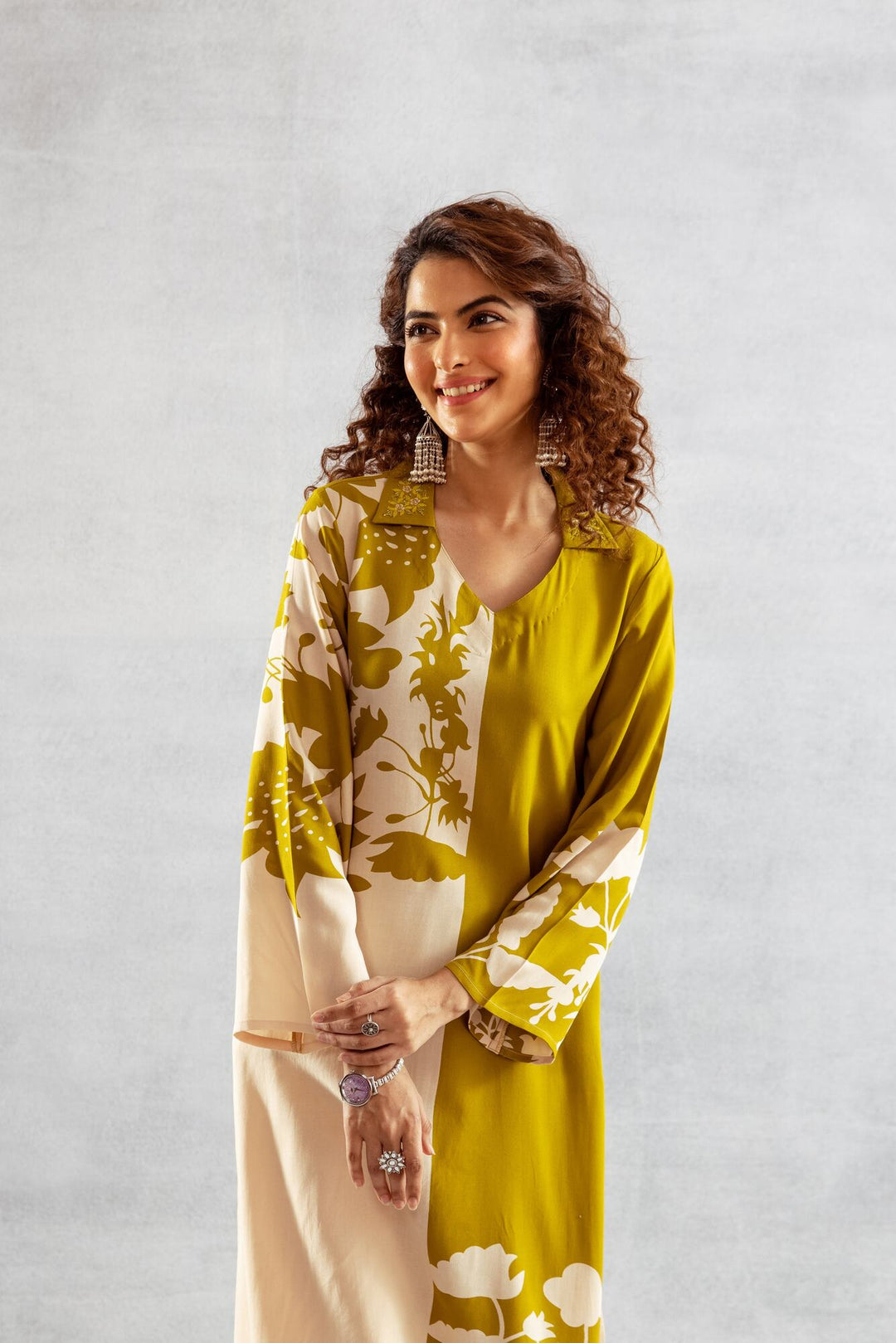 Nehamta Women's Lime Green German Rayon Kurta & Palazzo Set