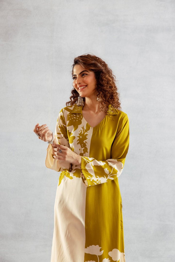 Nehamta Women's Lime Green German Rayon Kurta & Palazzo Set