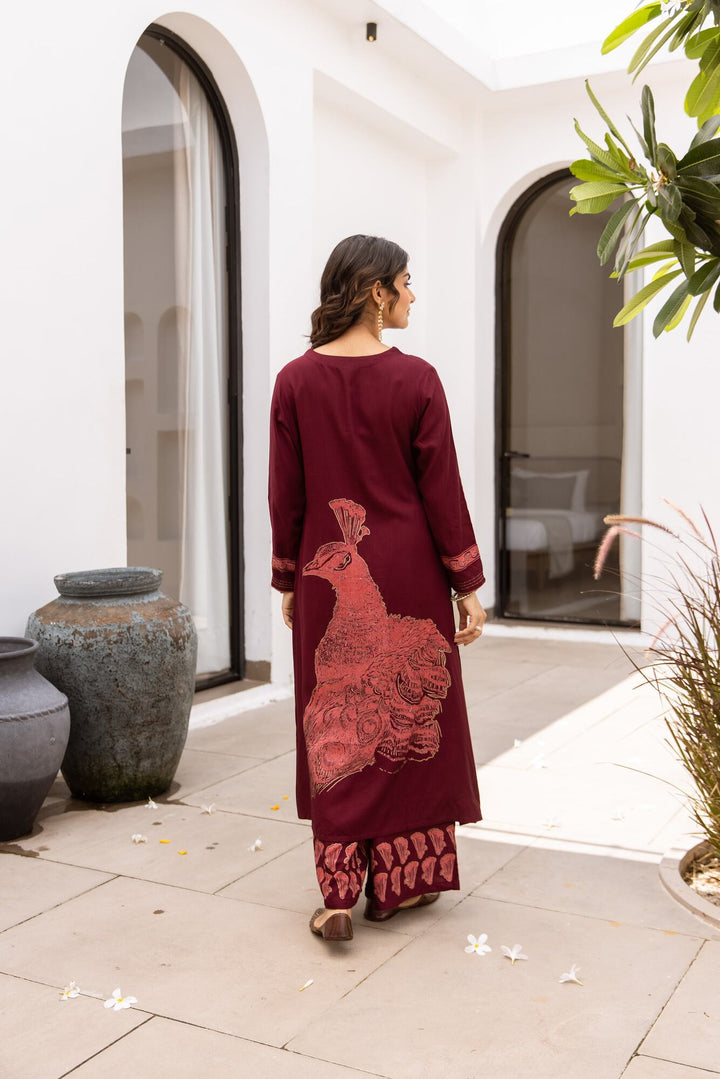 Nehamta Women's Maroon German Rayon Kurta & Palazzo Set