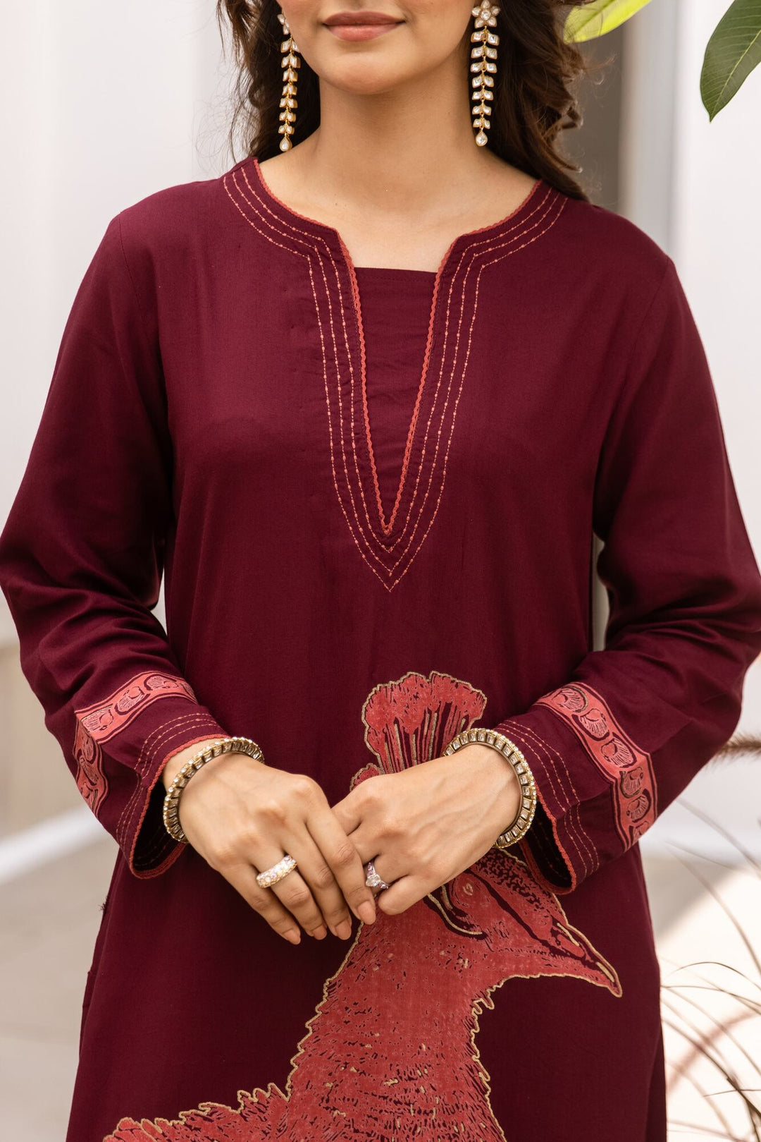 Nehamta Women's Maroon German Rayon Kurta & Palazzo Set