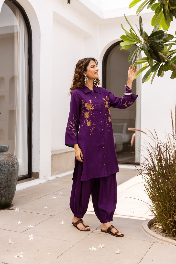 Nehamta Women's Purple German Rayon Tunic & 1 Salwar Co-Ords Set