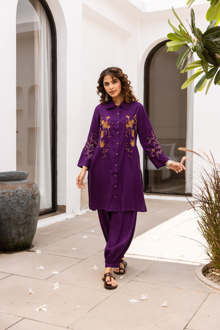 Nehamta Women's Purple German Rayon Tunic & 1 Salwar Co-Ords Set