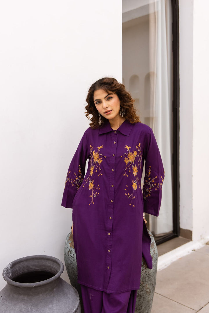 Nehamta Women's Purple German Rayon Tunic & 1 Salwar Co-Ords Set