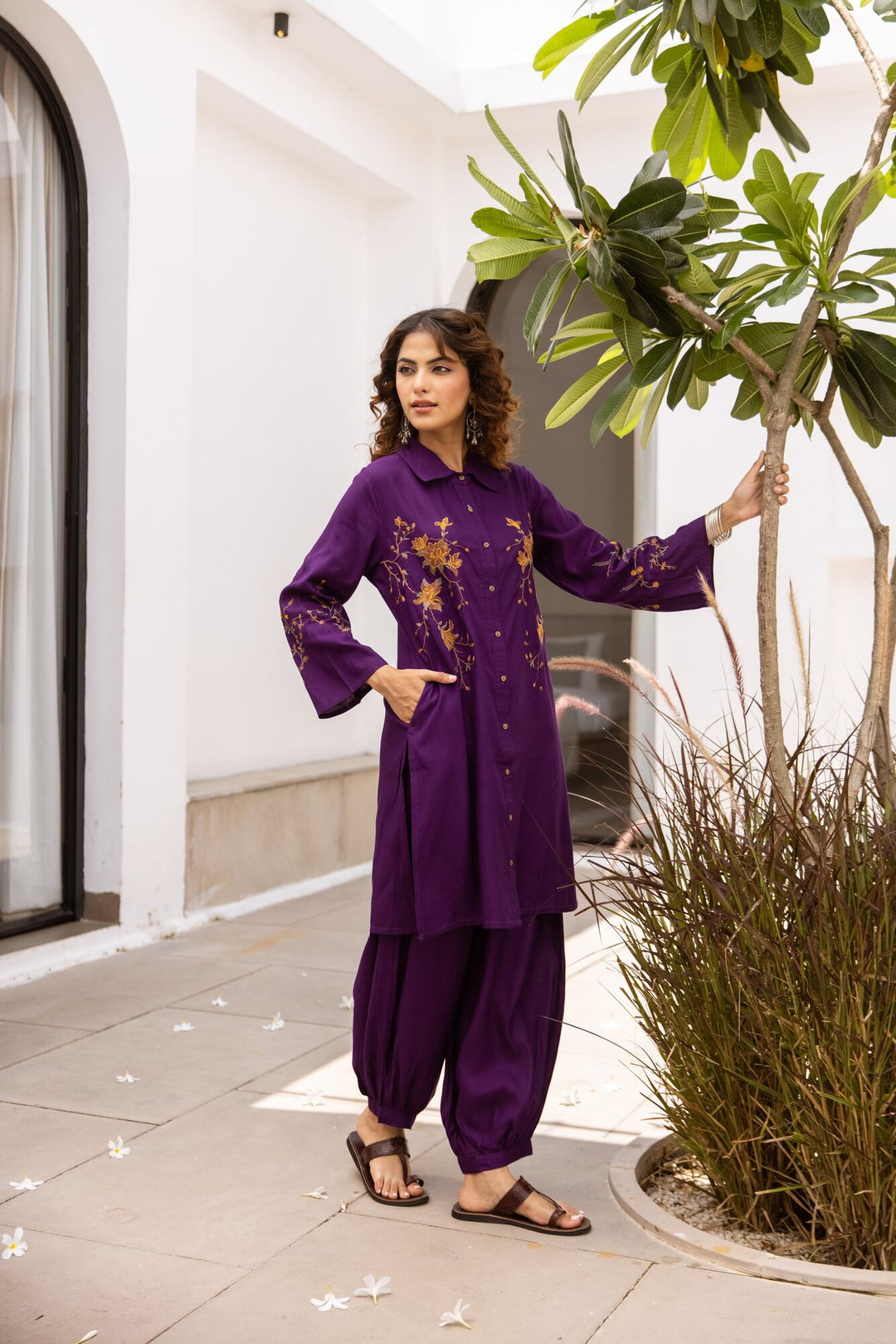 Nehamta Women's Purple German Rayon Tunic & 1 Salwar Co-Ords Set