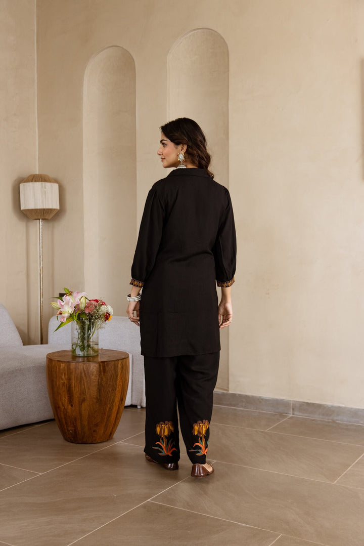 Nehamta Women's Black German Rayon Tunic & 1 Pant Co-Ords Set