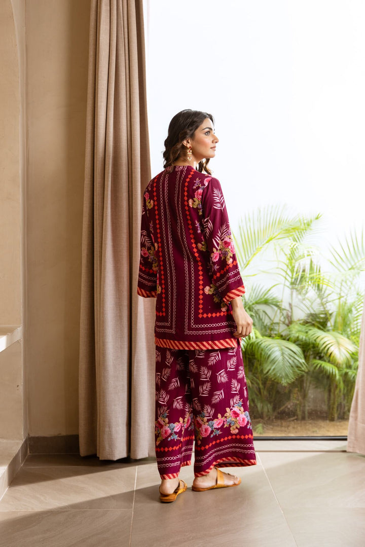 Nehamta Women's Wine Rayon Tunic & 1 Palazzo Co-Ords Set