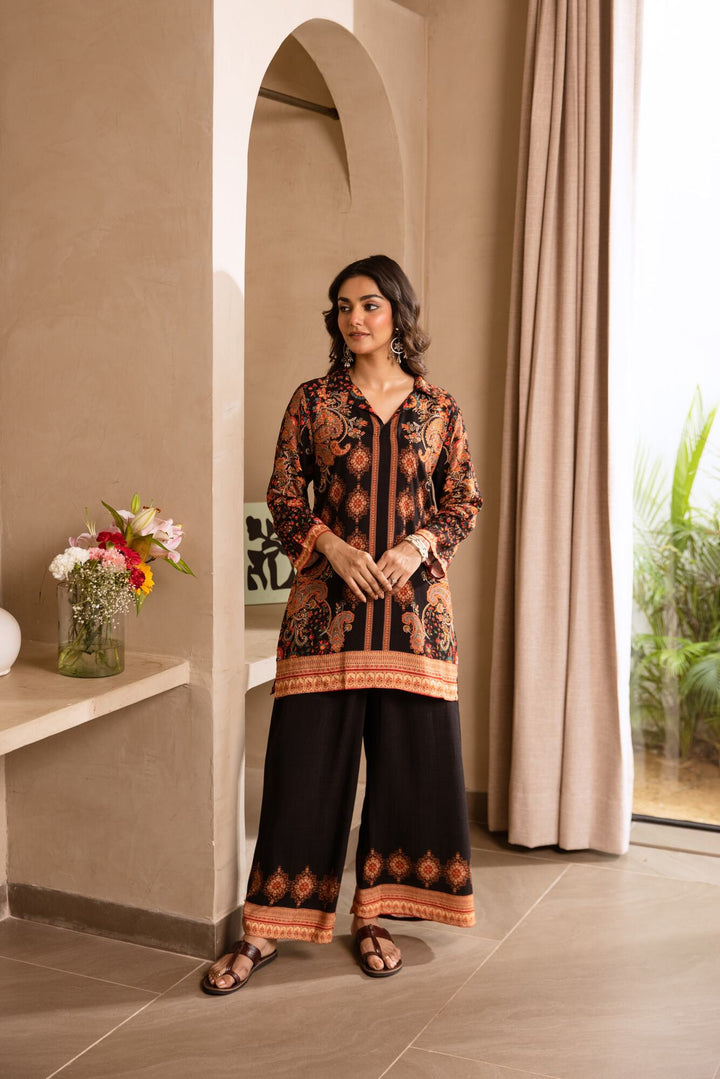 Nehamta Women's Black Rayon Tunic & 1 Palazzo Co-Ords Set