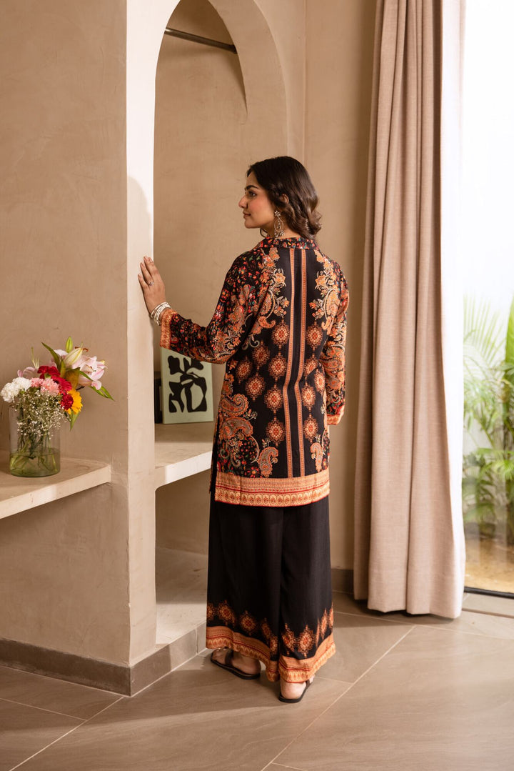 Nehamta Women's Black Rayon Tunic & 1 Palazzo Co-Ords Set