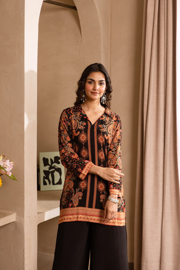 Nehamta Women's Black Rayon Tunic & 1 Palazzo Co-Ords Set