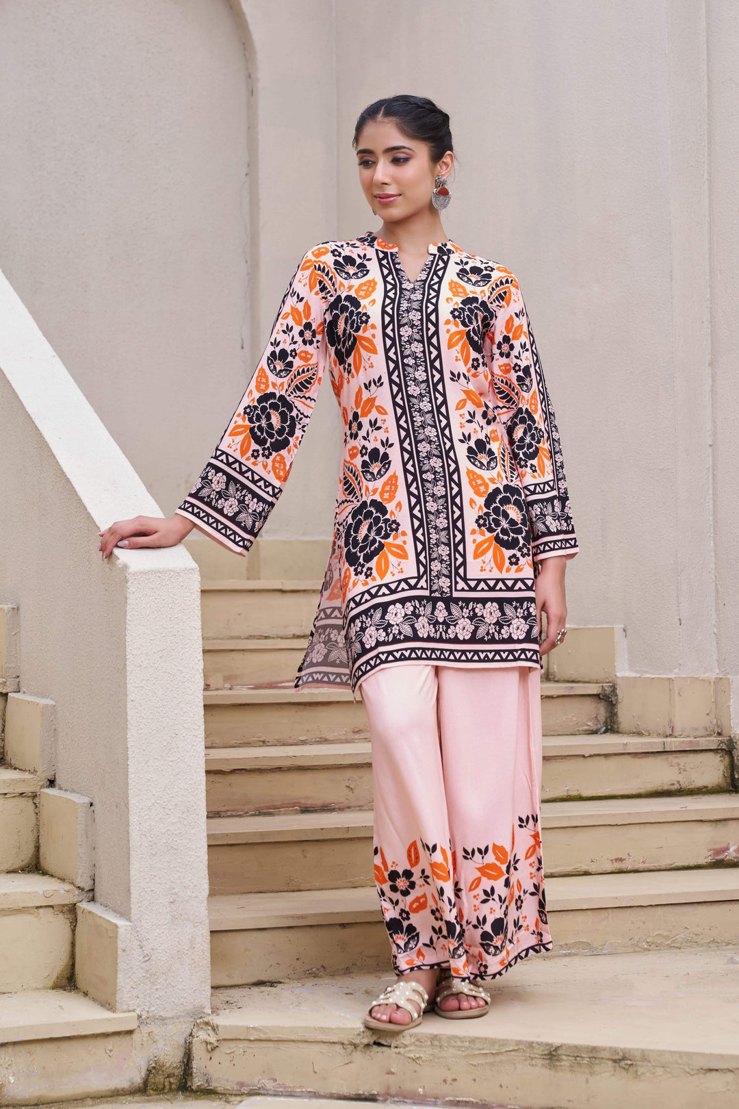 Nehamta Women's Multicolor Rayon Tunic & 1 Palazzo Co-Ords Set