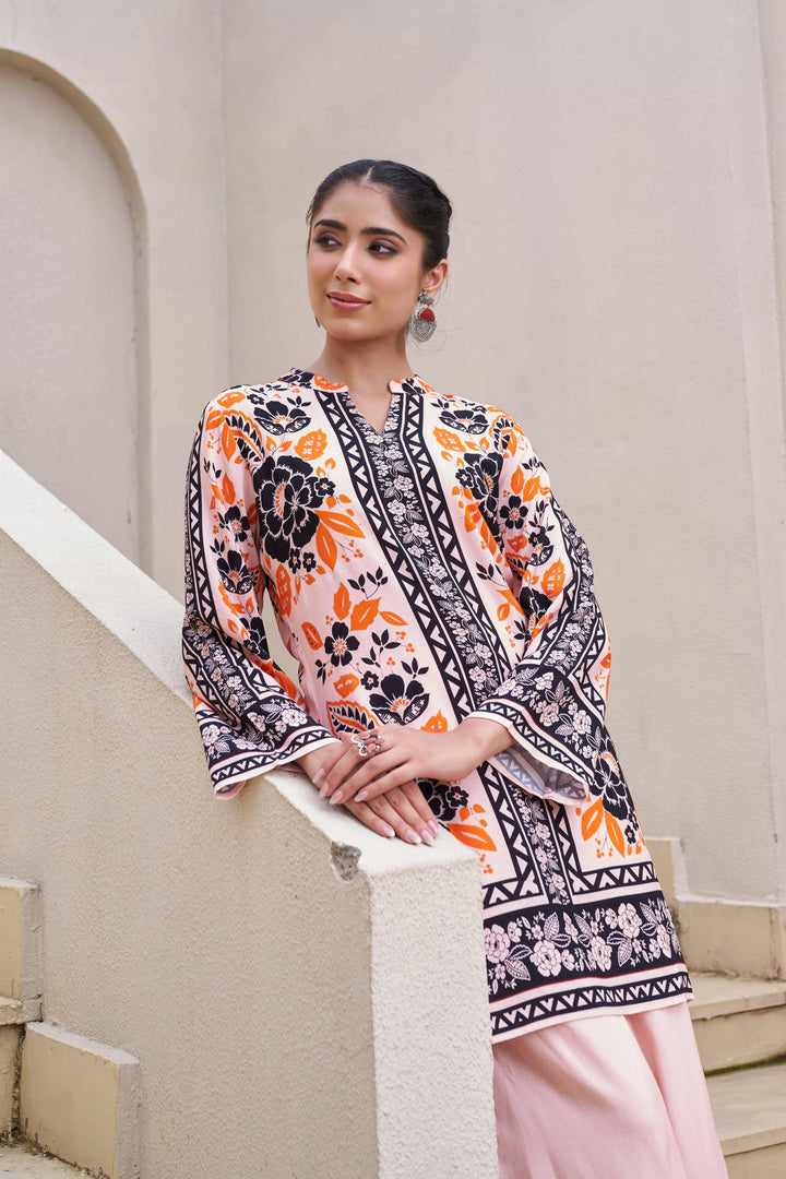 Nehamta Women's Multicolor Rayon Tunic & 1 Palazzo Co-Ords Set