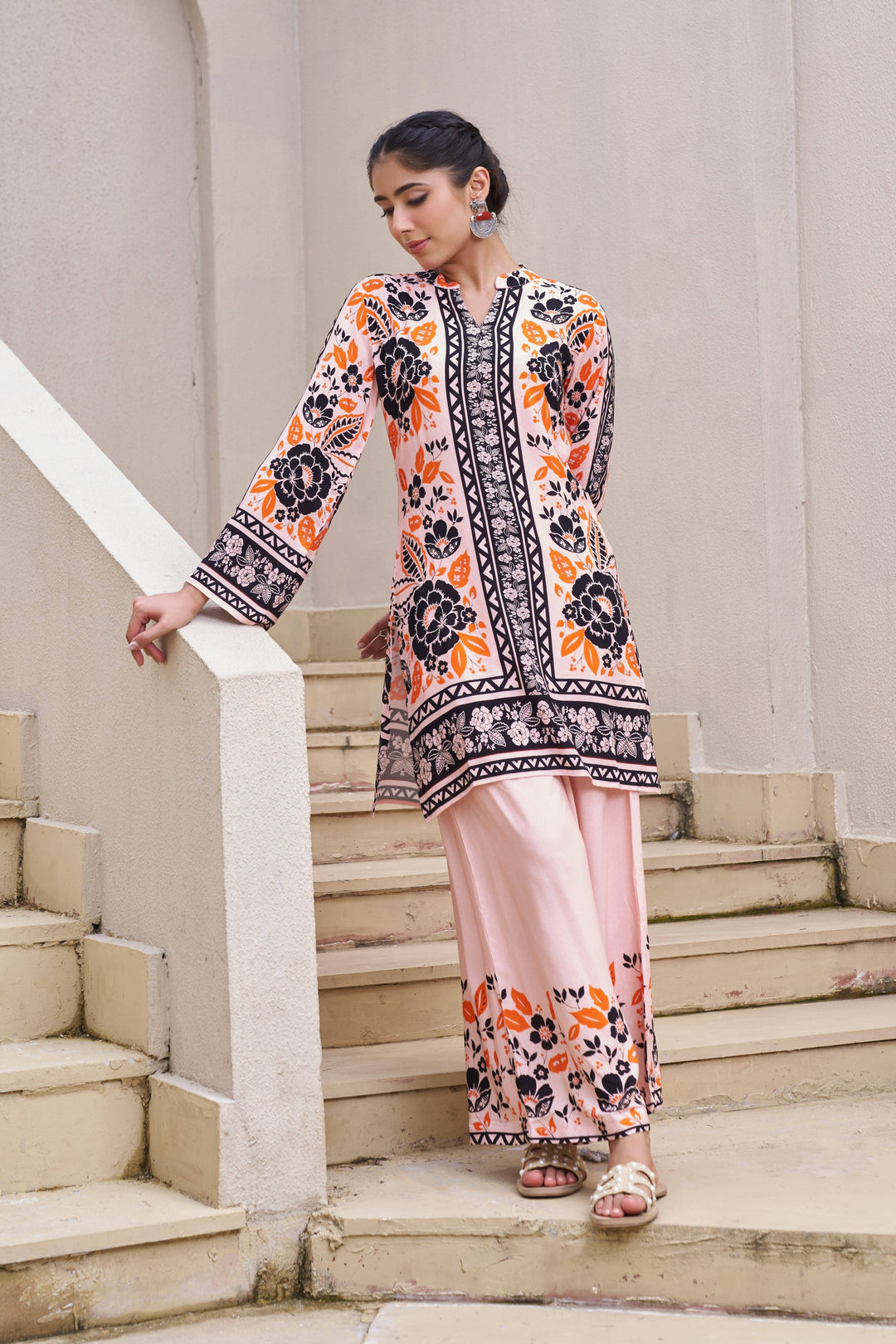 Nehamta Women's Multicolor Rayon Tunic & 1 Palazzo Co-Ords Set