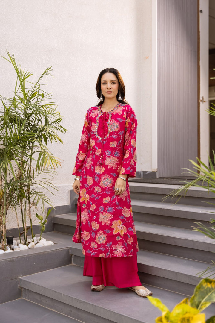 Nehamta Women's Rani Modal Muslin Kurta & Palazzo Set