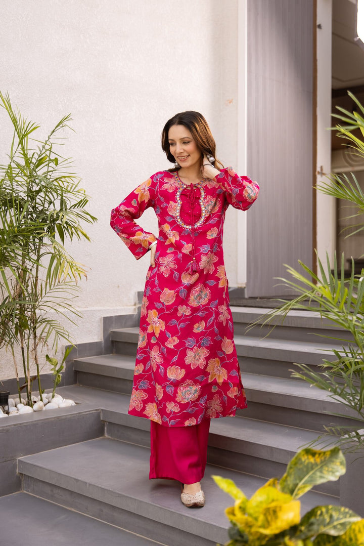 Nehamta Women's Rani Modal Muslin Kurta & Palazzo Set