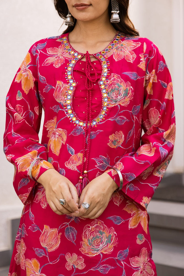 Nehamta Women's Rani Modal Muslin Kurta & Palazzo Set