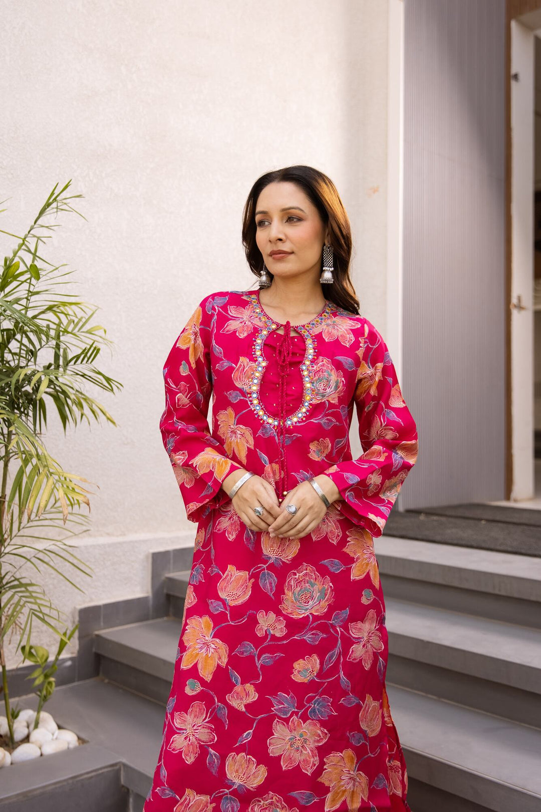 Nehamta Women's Rani Modal Muslin Kurta & Palazzo Set