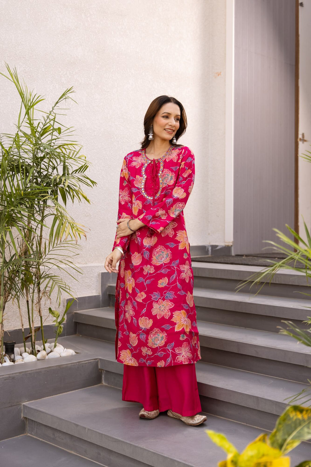 Nehamta Women's Rani Modal Muslin Kurta & Palazzo Set