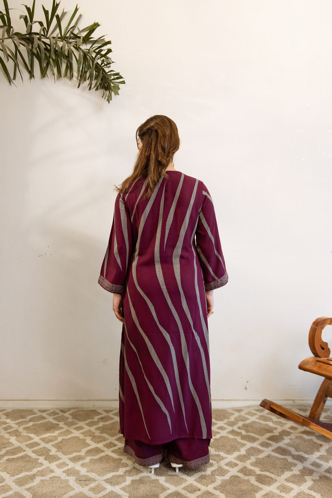 Nehamta Women's Wine-Grey German Rayon Kurta & Pant Set