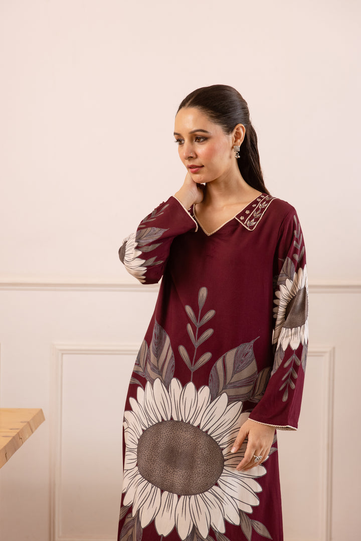 Nehamta Women's Maroon German Rayon Kurta With Palazzo Set