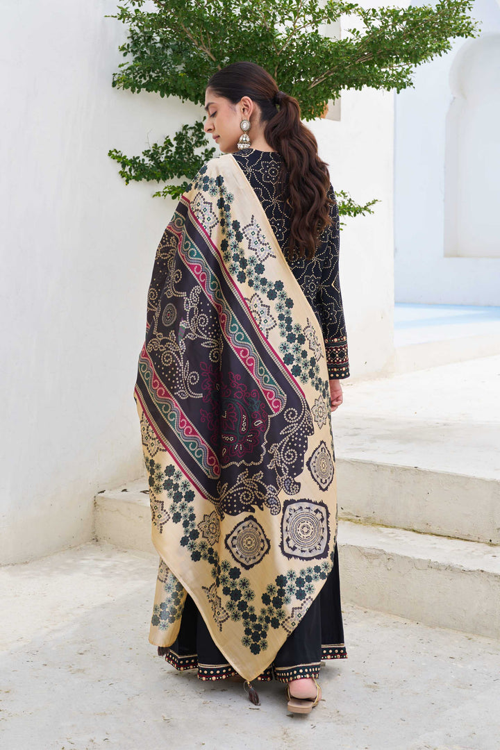 Nehamta Women's Black German Rayon Kurta With Divider Palazzo Set